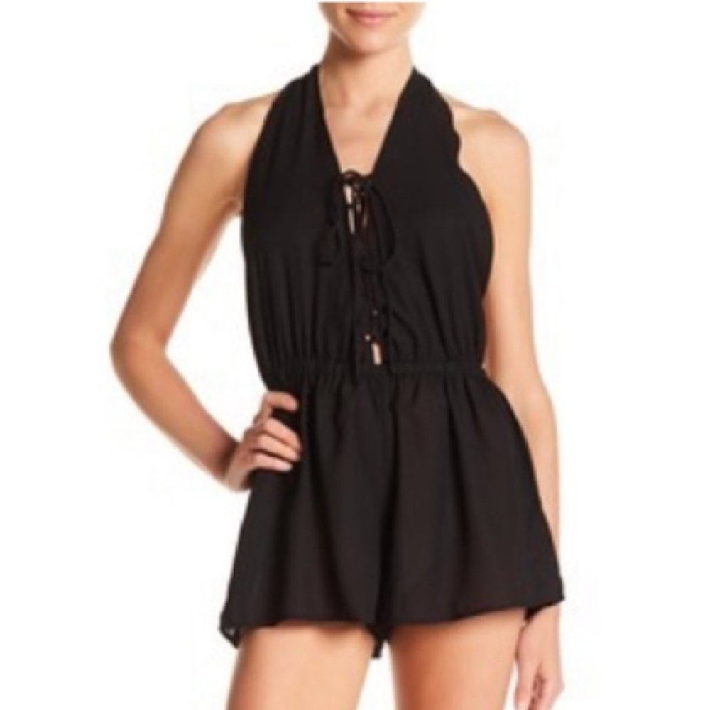 Elan Halter Lace-Up Romper